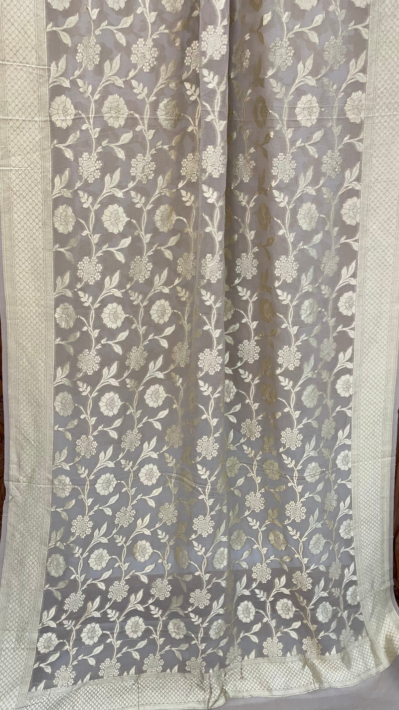 Pure Khaddi Georgette Dupatta - water zari - The Handlooms
