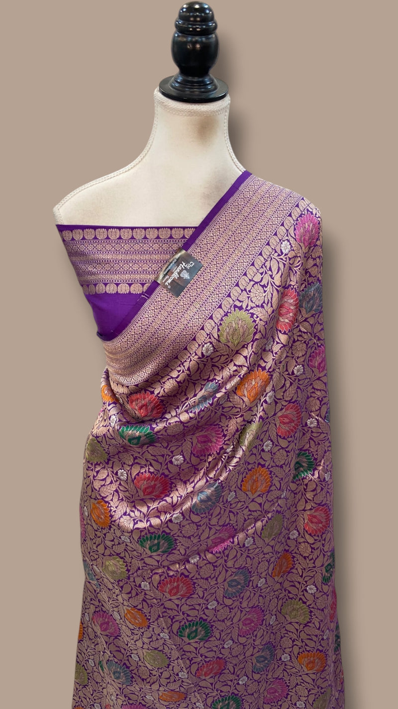 Regal Pure Katan Silk Banarasi Saree – Handwoven Tanchui Brocade With Meenakari