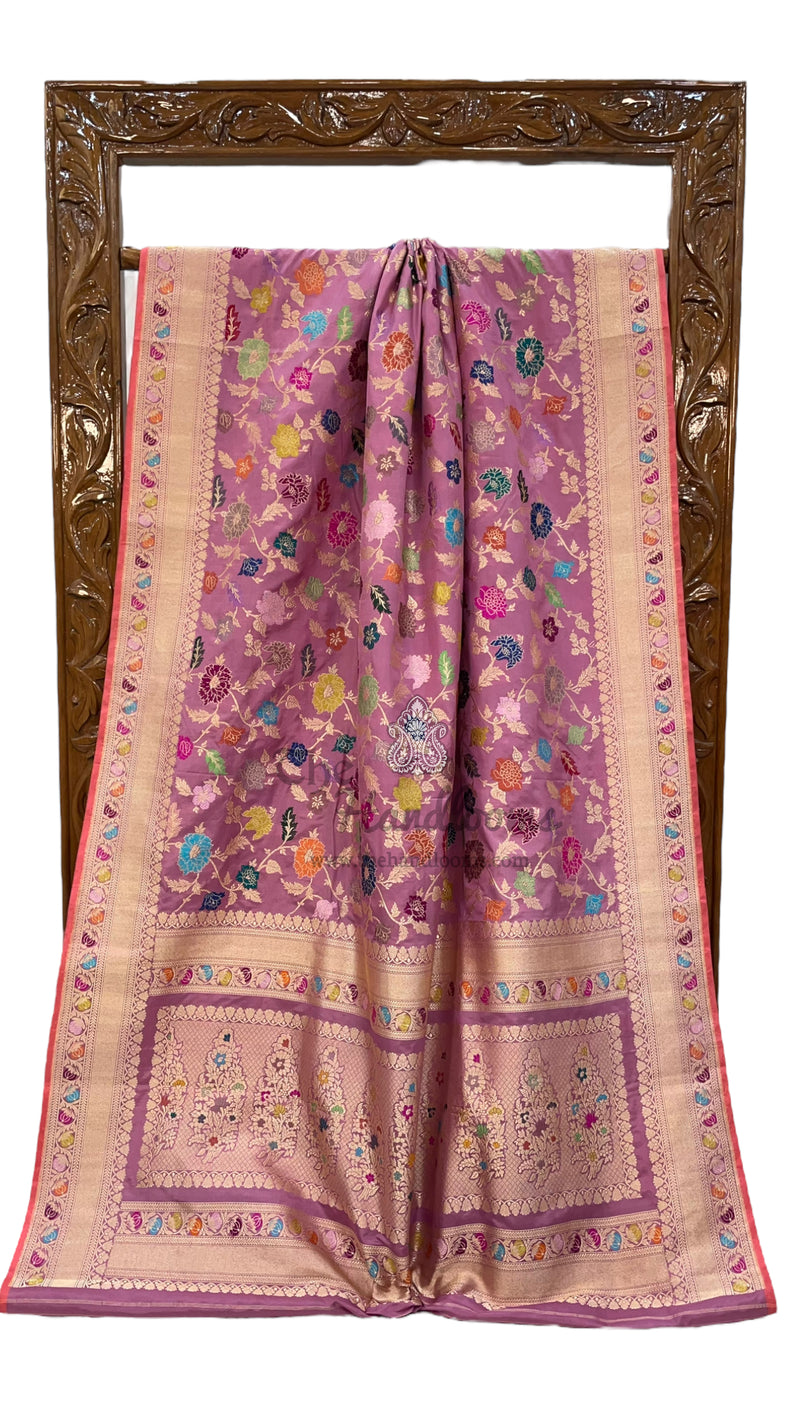 Ektara Pure Katan Silk Banarasi Handloom Saree - All over kadiyal Jaal work - The Handlooms