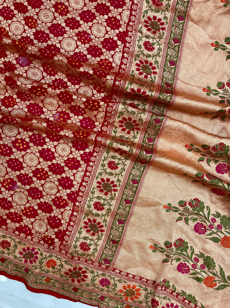 Pure Georgette Banarasi Bandhej Handloom Saree - The Handlooms