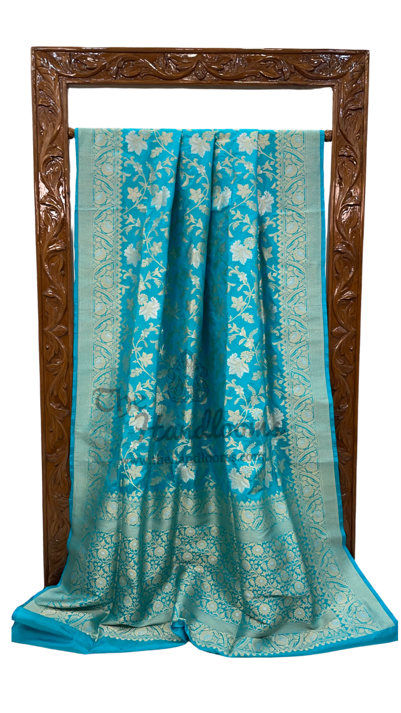 Pure Katan Silk Banarasi Handloom Saree - All Over Sona Roopa Jaal Work - The Handlooms