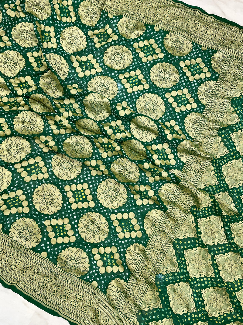 Pure Georgette Banarasi Bandhej Handloom Saree - The Handlooms