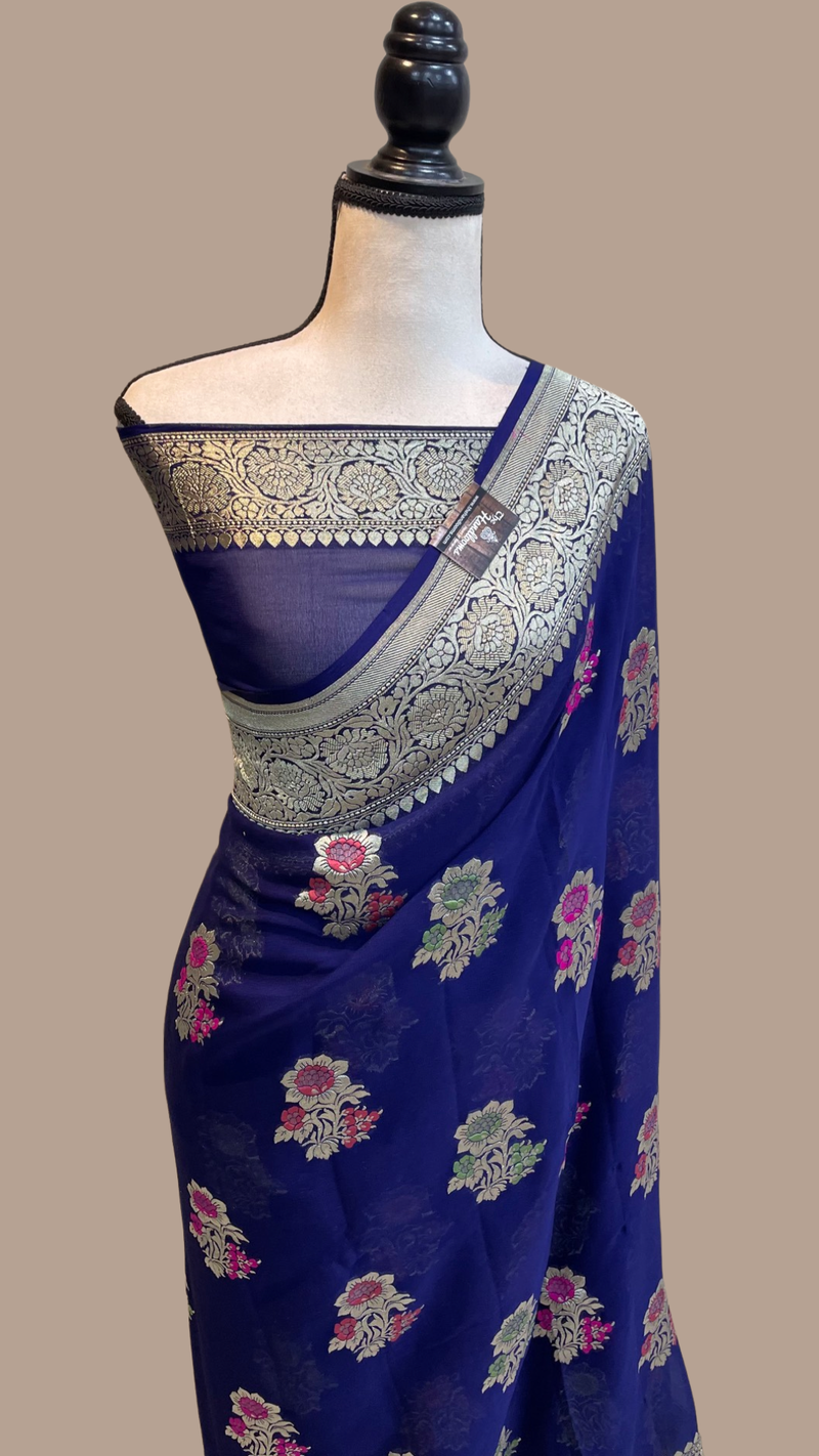 Khaddi Georgette Handloom Banarasi Saree - All Over Jaal Work with meenakari - The Handlooms