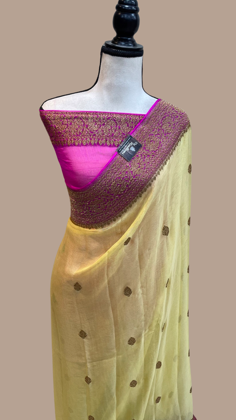 Pure Georgette Banarasi Saree - Antique Zari - The Handlooms
