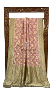 Peach Khaddi Georgette Banarasi Saree - The Handlooms