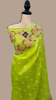 Pure Organza Chikankari Handloom Banarasi Saree - The Handlooms