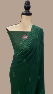 Pure Georgette Chikankari Handloom Banarasi Saree - The Handlooms