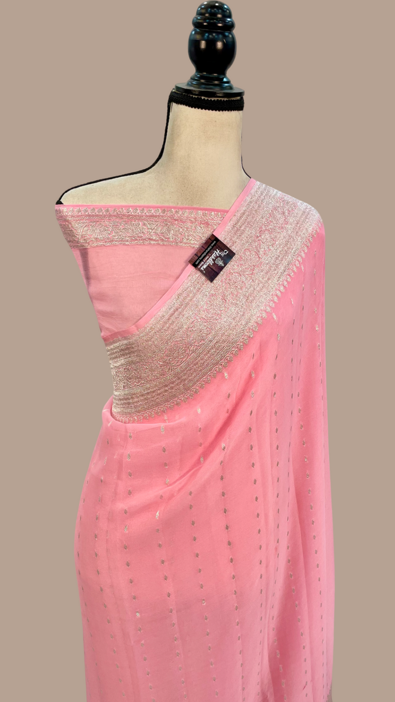 Pink Pure Georgette Handloom Banarasi Saree - The Handlooms