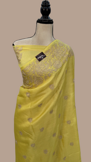 Tussar Silk Handloom Banarasi Saree With Chikankari - The Handlooms