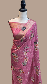 Pure Georgette  Digital Print with Chikankari Handloom Banarasi Saree - The Handlooms