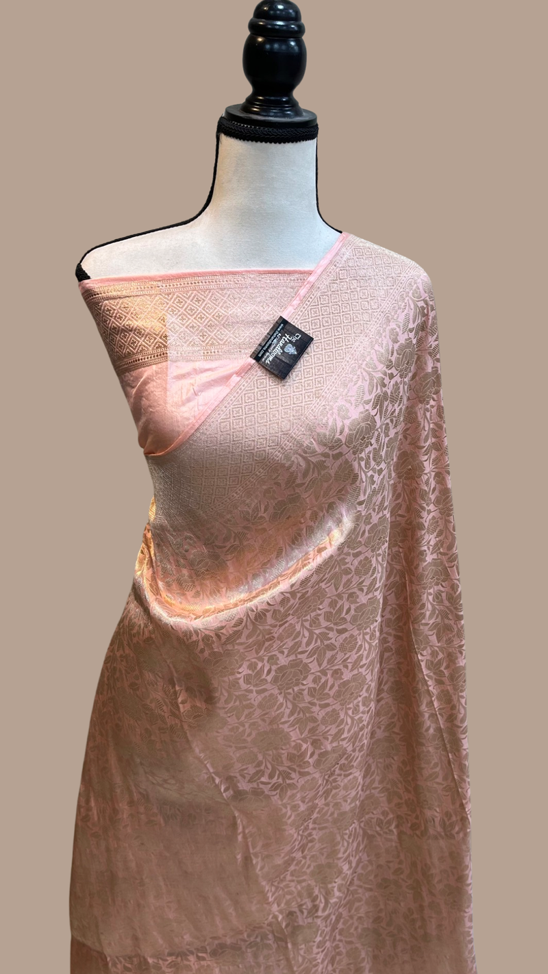 Peach Pure Katan Silk Banarasi Handloom Saree - Tanchui Brocade - The Handlooms
