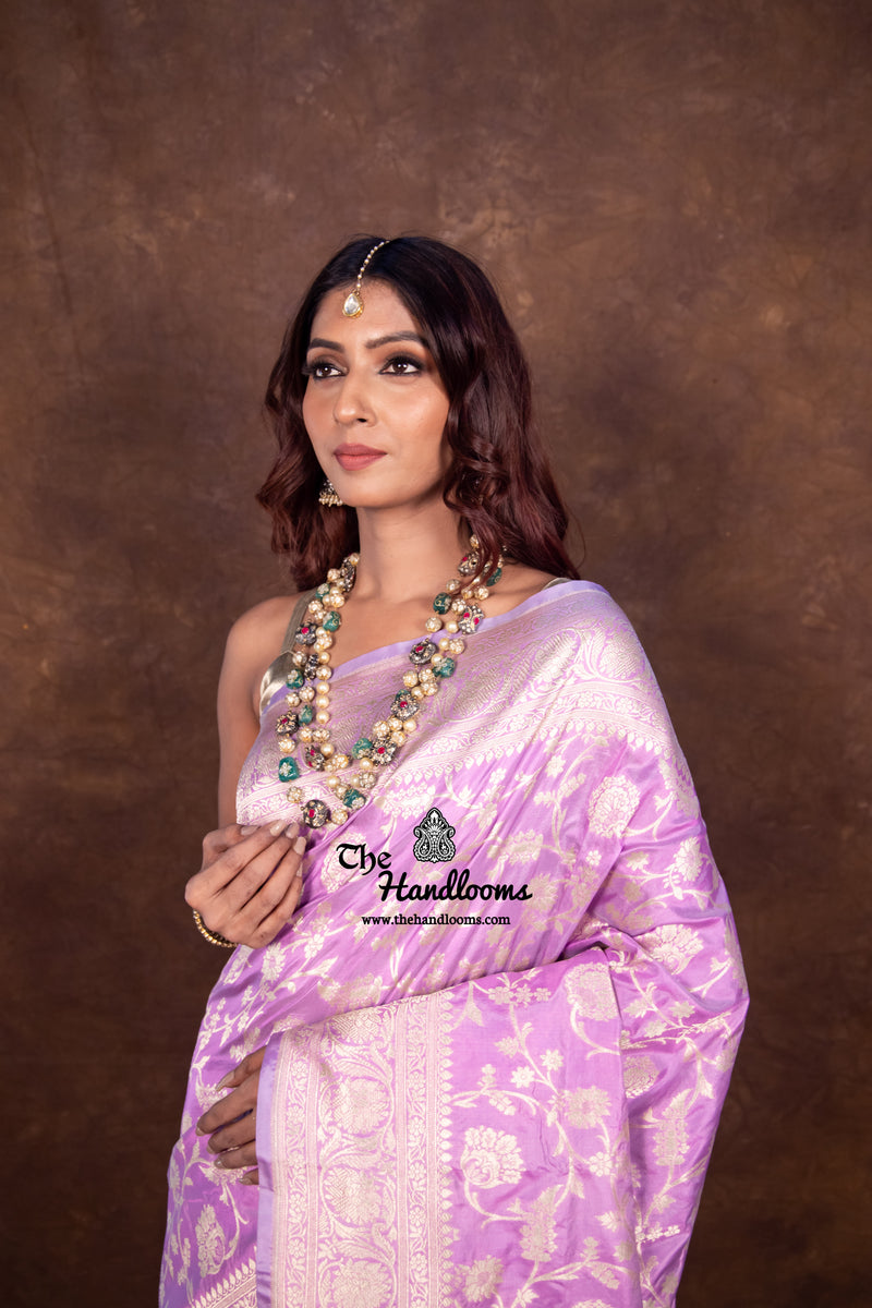 Mauvee Pure Katan Silk Banarasi Handloom Saree - All Over Jaal Work - The Handlooms