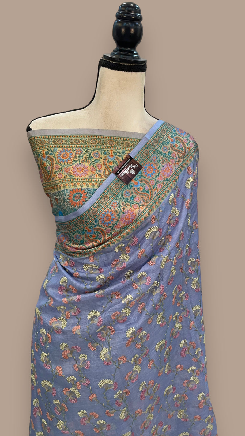 Tussar Silk Handloom Banarasi Saree With Chikankari - The Handlooms