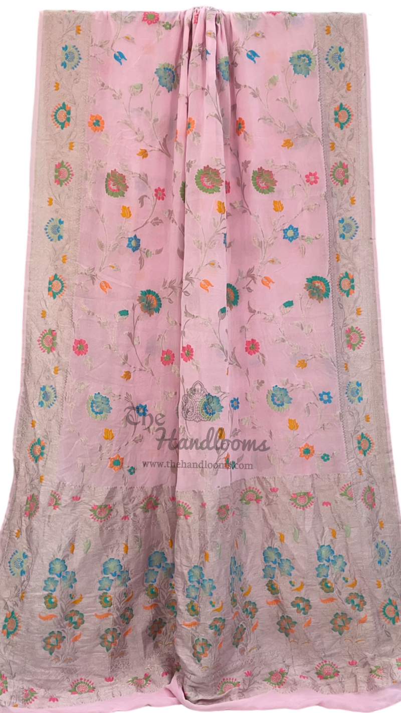 Khaddi Georgette Handloom Banarasi Saree - All over Jaal Work With Meenakari - The Handlooms