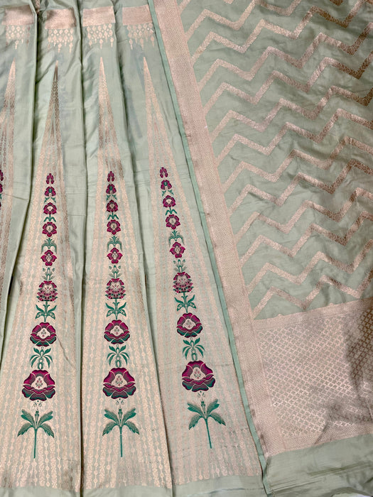 Pure Katan Silk Handloom Banarasi Lehenga - Stitched