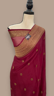 Maroon Pure Georgette Banarasi Saree - Antique Zari - The Handlooms