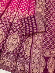 Pure Khaddi Georgette Bandhani Handloom Banarasi Lehenga - The Handlooms
