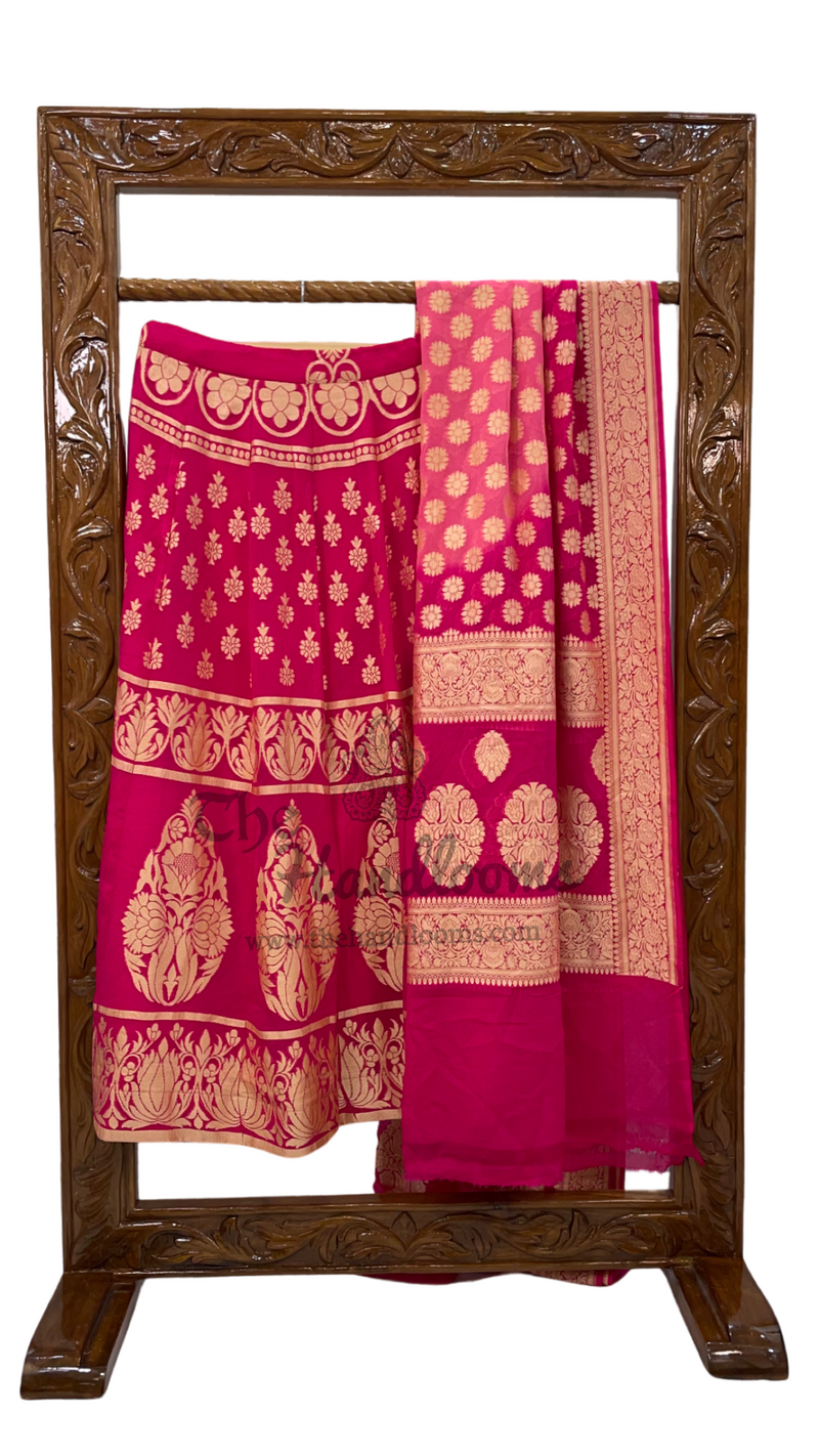 Pure Khaddi Georgette Handloom Banarasi Lehenga - Stitched - The Handlooms
