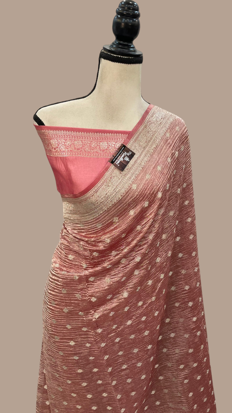 Pure Kora Tissue Crush Handloom Banarasi Saree - The Handlooms