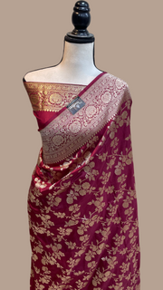 Pure Katan Silk Banarasi Handloom Saree - All Over Jaal Work - The Handlooms