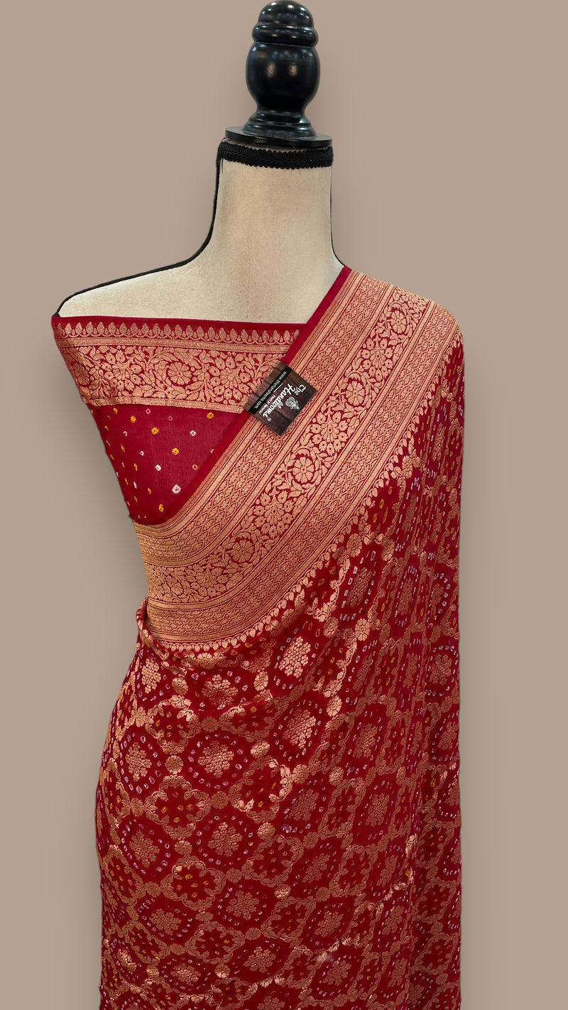 Pure Georgette Banarasi Bandhej Handloom Saree - The Handlooms