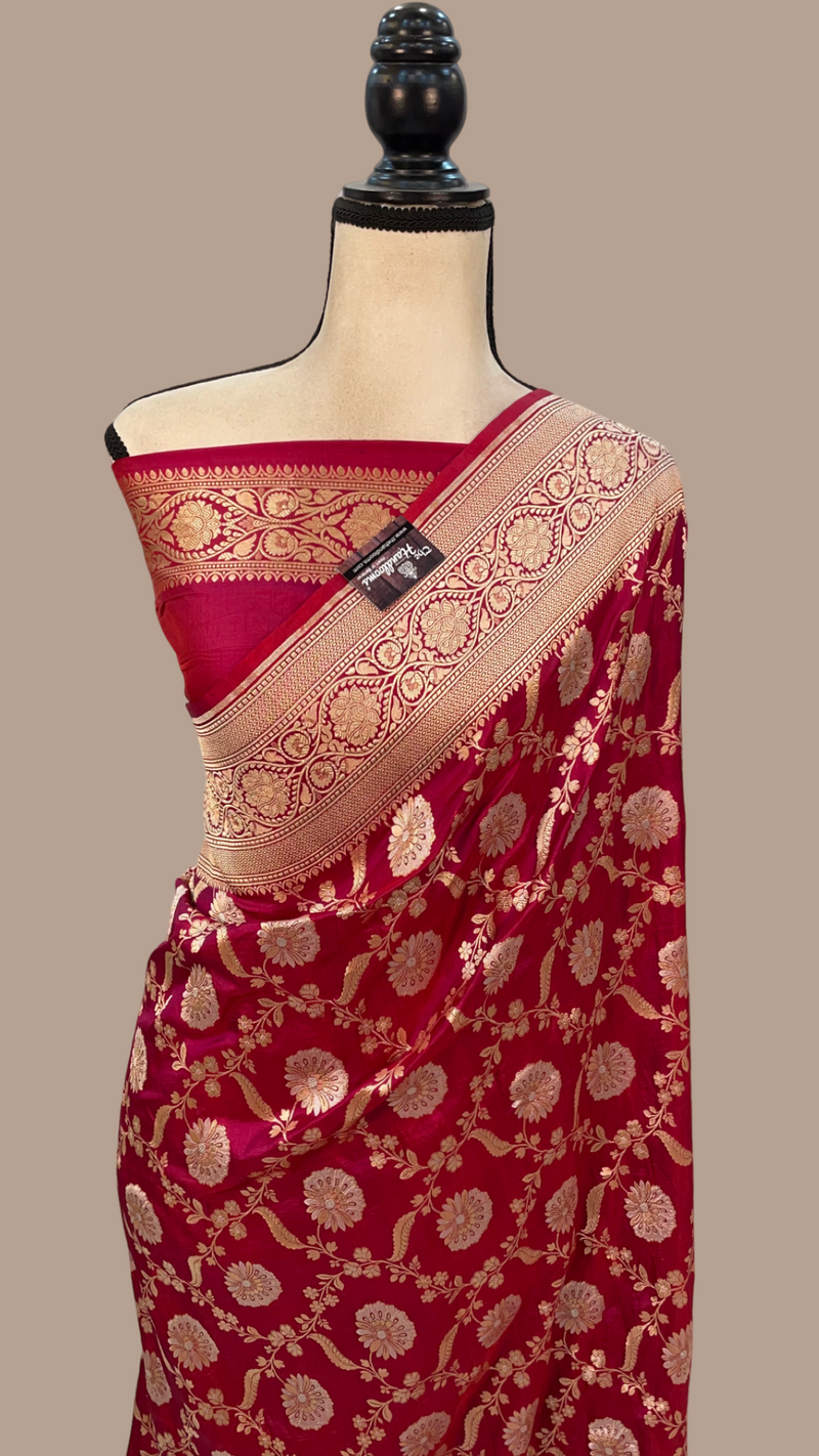 Pure Katan Silk Banarasi Handloom Saree - All over Sona Roopa Jaal work - The Handlooms