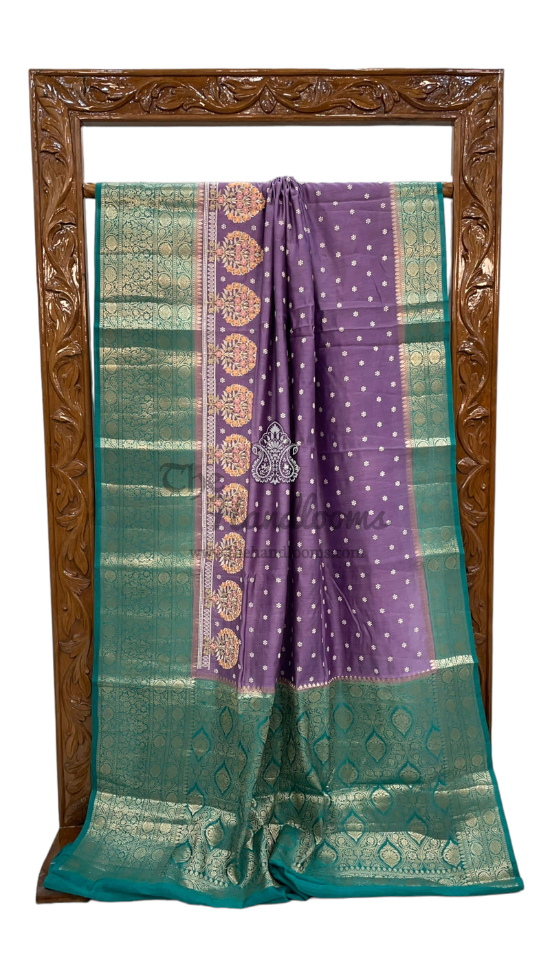 Pure Chiniya Silk Handloom Banarasi Saree with Chikankari - The Handlooms