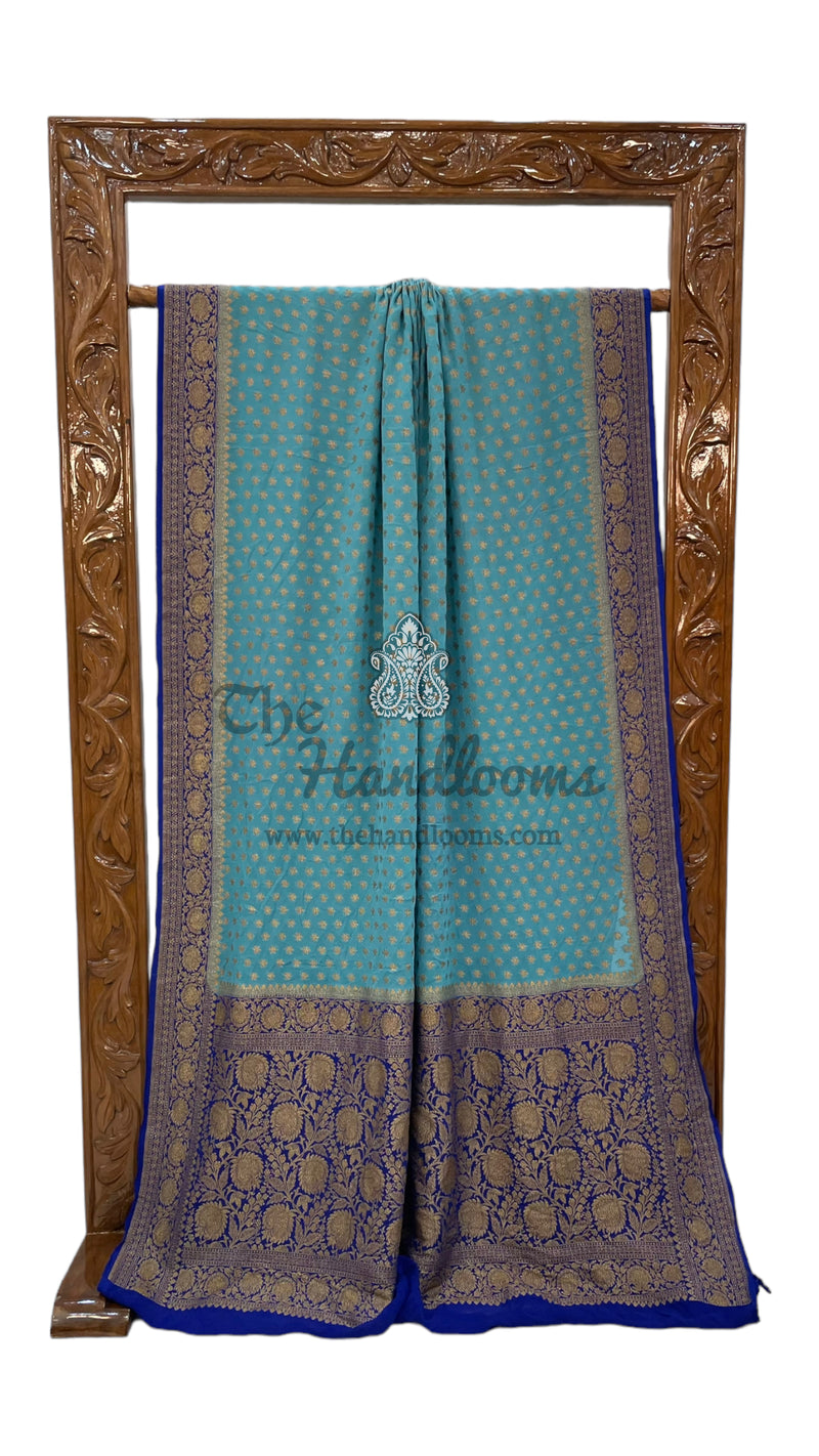 Khaddi Georgette Handloom Banarasi Saree -  Antique zari - The Handlooms