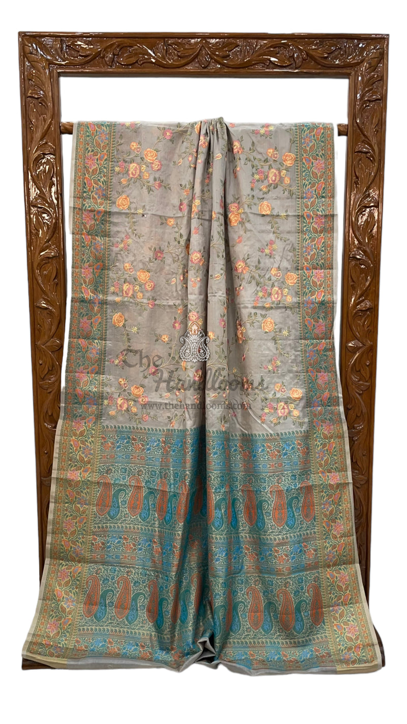 Tussar Silk Handloom Banarasi Saree With Chikankari - The Handlooms
