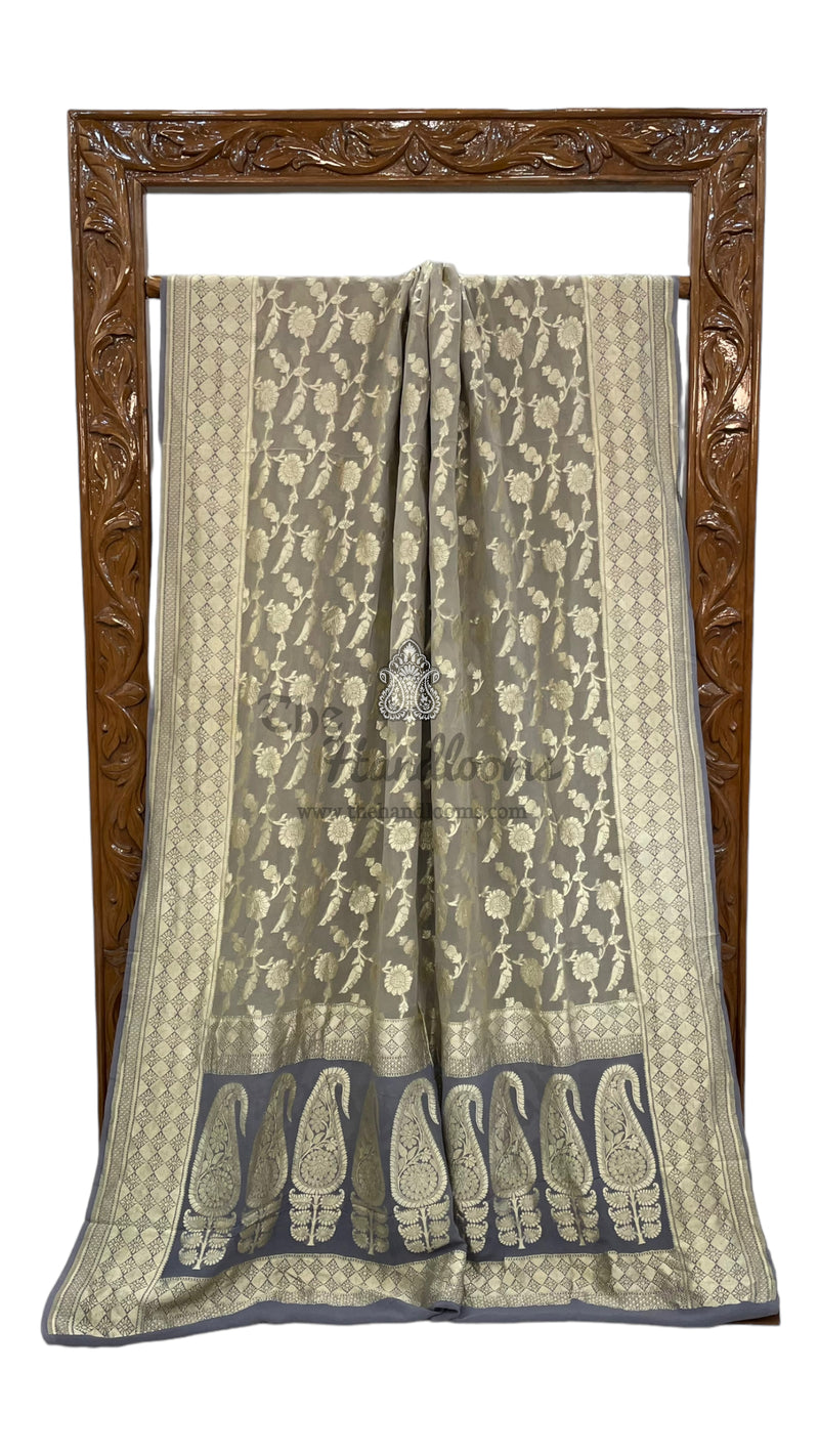 Pure Khaddi Georgette Handloom Banarasi Saree - Water zari - The Handlooms