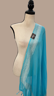 Pure Georgette Dupatta - Firozi silver zari - The Handlooms