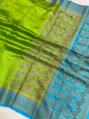 Green Pure Dupion Silk Banarasi Saree - The Handlooms