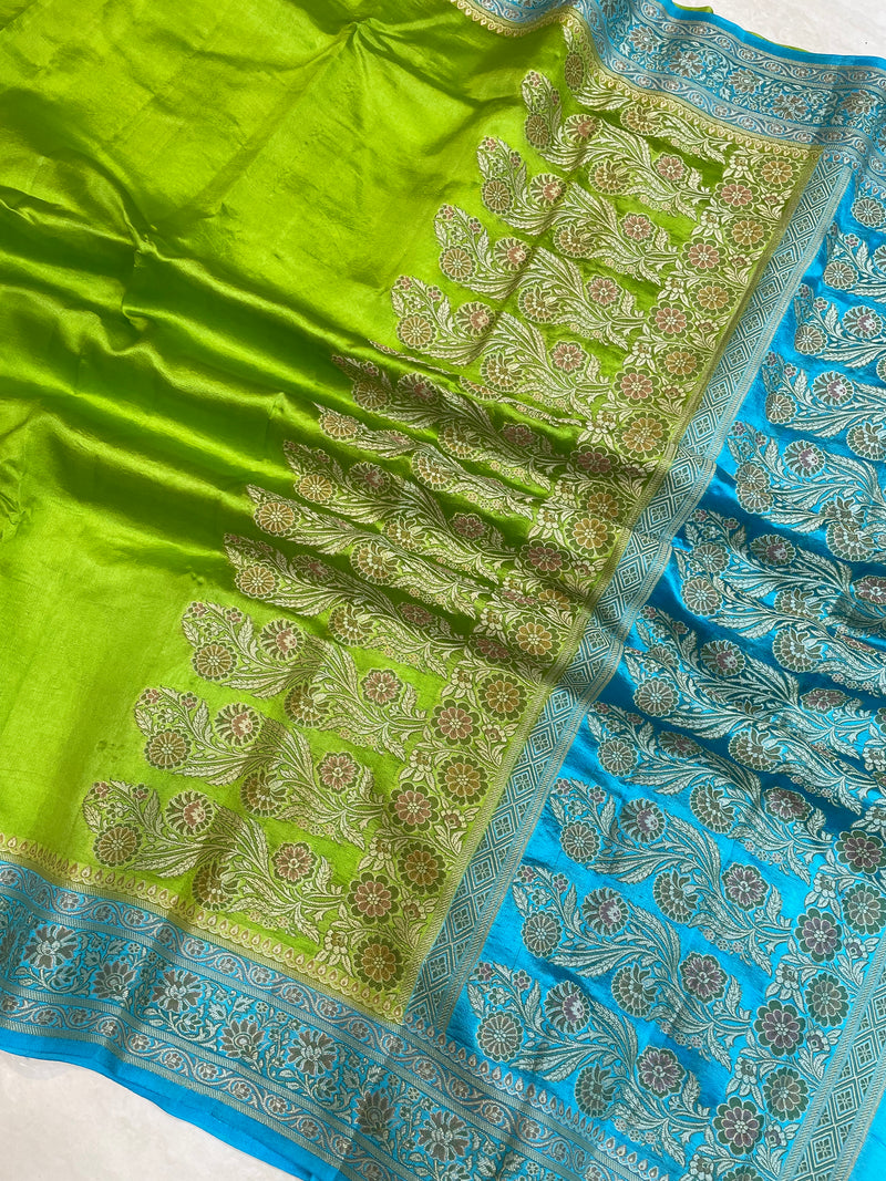 Green Pure Dupion Silk Banarasi Saree - The Handlooms