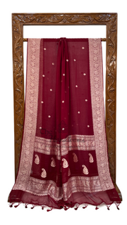 Maroon Pure Georgette Handloom Banarasi Saree - The Handlooms