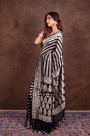 Black Khaddi Georgette Handloom Banarasi Saree - The Handlooms