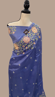 Purple Pure Organza Chikankari Handloom Banarasi Saree - The Handlooms