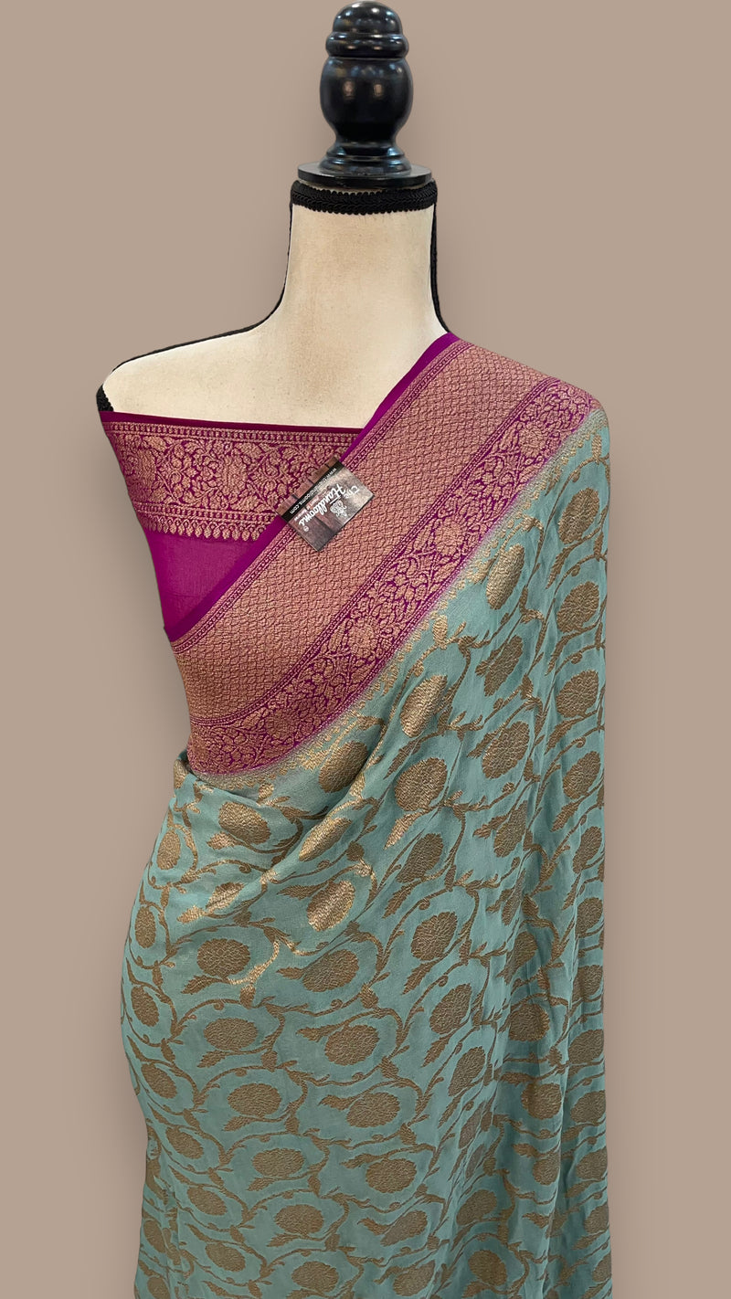 Khaddi Georgette Banarasi Saree -  Antique zari - The Handlooms