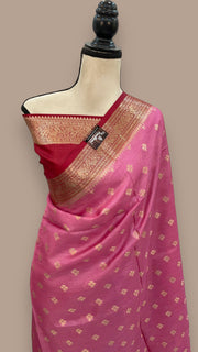 Pink Pure Tussar Silk Handloom Banarasi Saree - The Handlooms