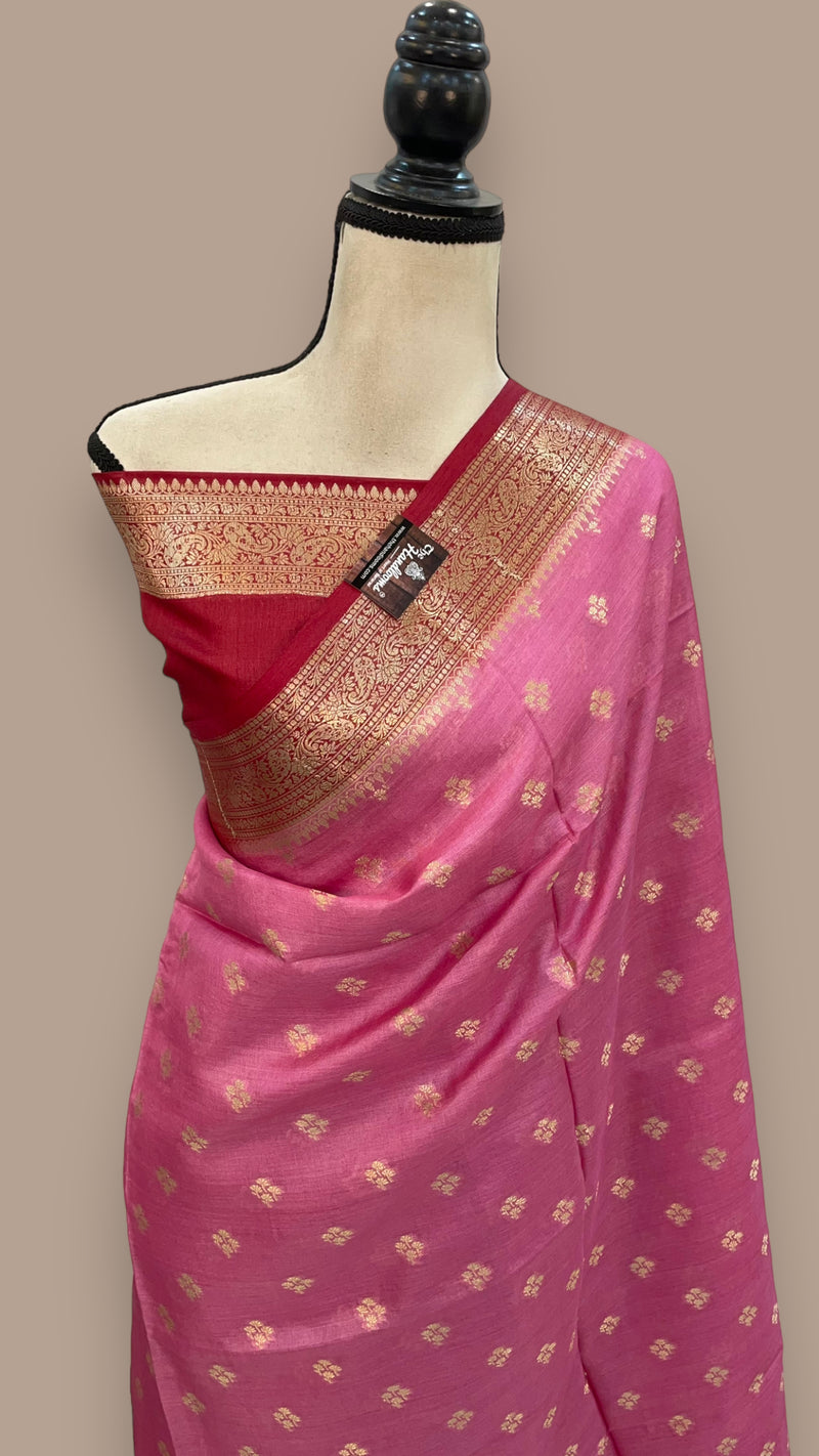 Pink Pure Tussar Silk Handloom Banarasi Saree - The Handlooms