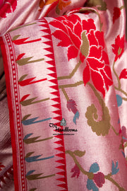 Red Pure Tussar Georgette Brocade Handloom Banarasi Saree - The Handlooms