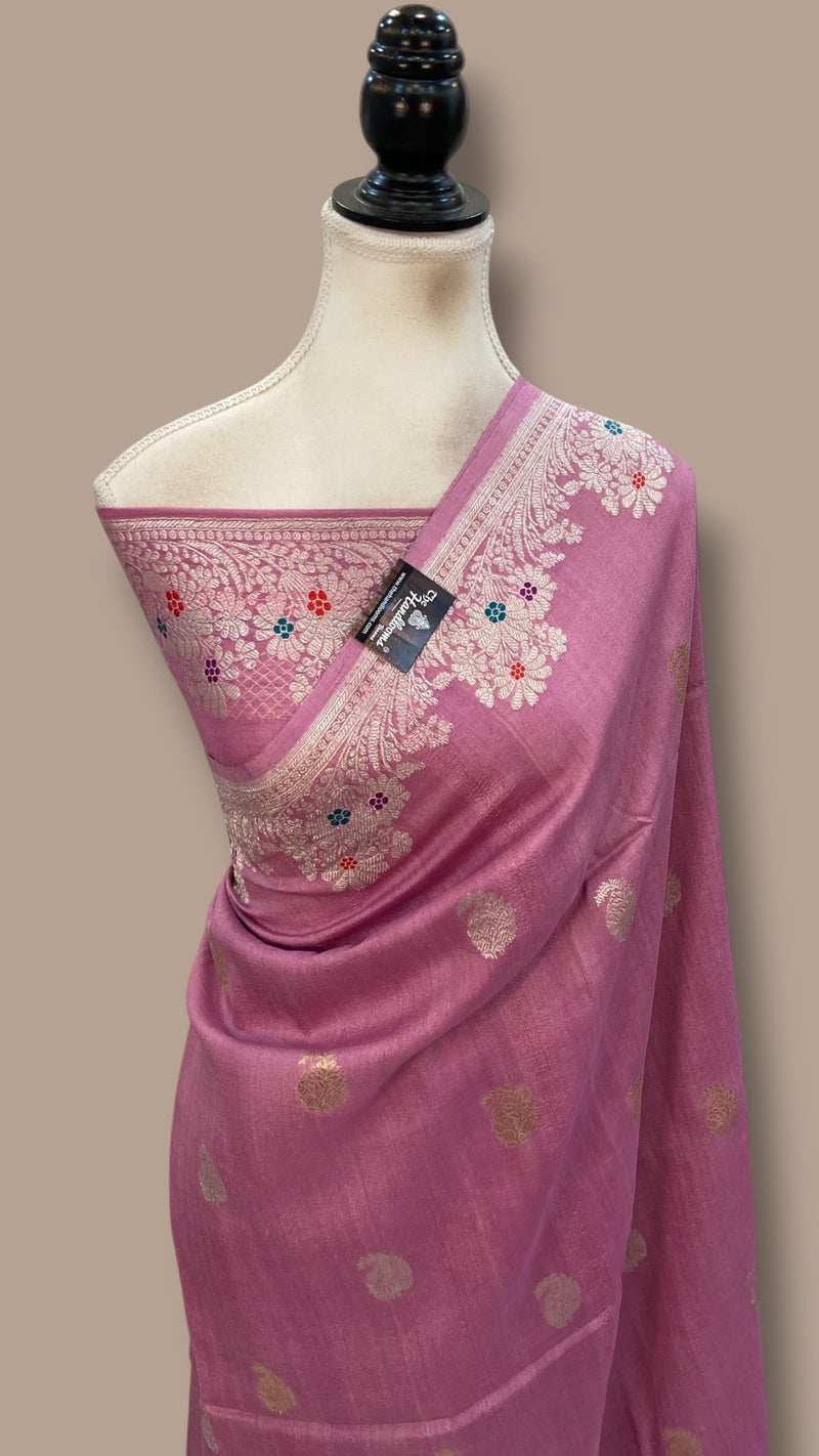 Pure Tussar Georgette Handloom Banarasi Saree With Meenakari
