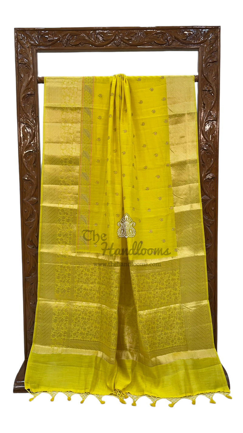 Pure Chiniya Silk Handloom Banarasi Saree with Chikankari - The Handlooms