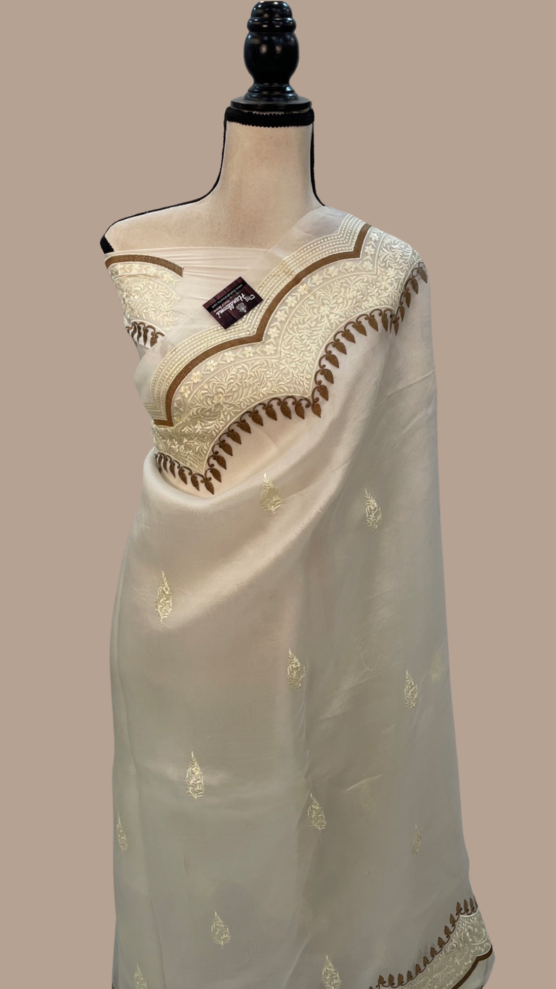 Pure Organza Chikankari Handloom Banarasi Saree - The Handlooms