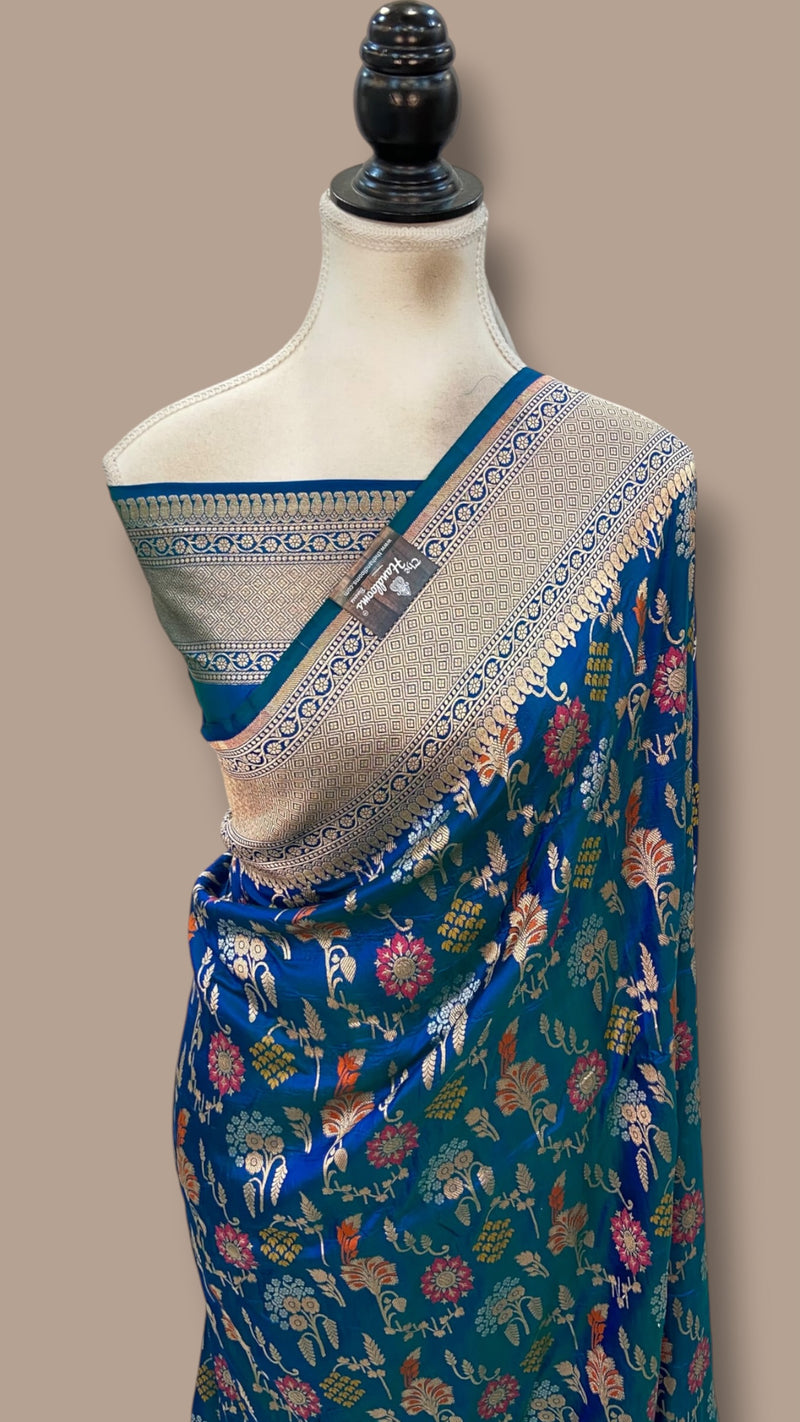 Pure Katan Silk Banarasi Handloom Saree - All Over Jaal Work With Meenakari