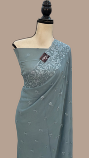 Pure Georgette Chikankari Handloom Banarasi Saree - The Handlooms