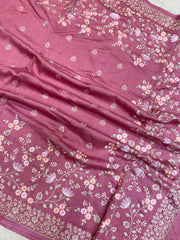Pure Chiniya Silk Handloom Banarasi Saree With Chikankari - The Handlooms