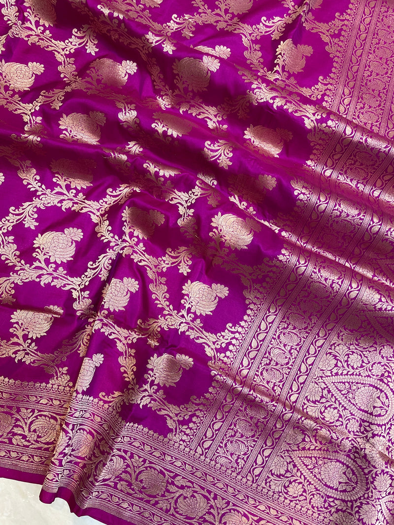 Pure Katan Silk Banarasi Handloom Saree - All over Jaal work - The Handlooms