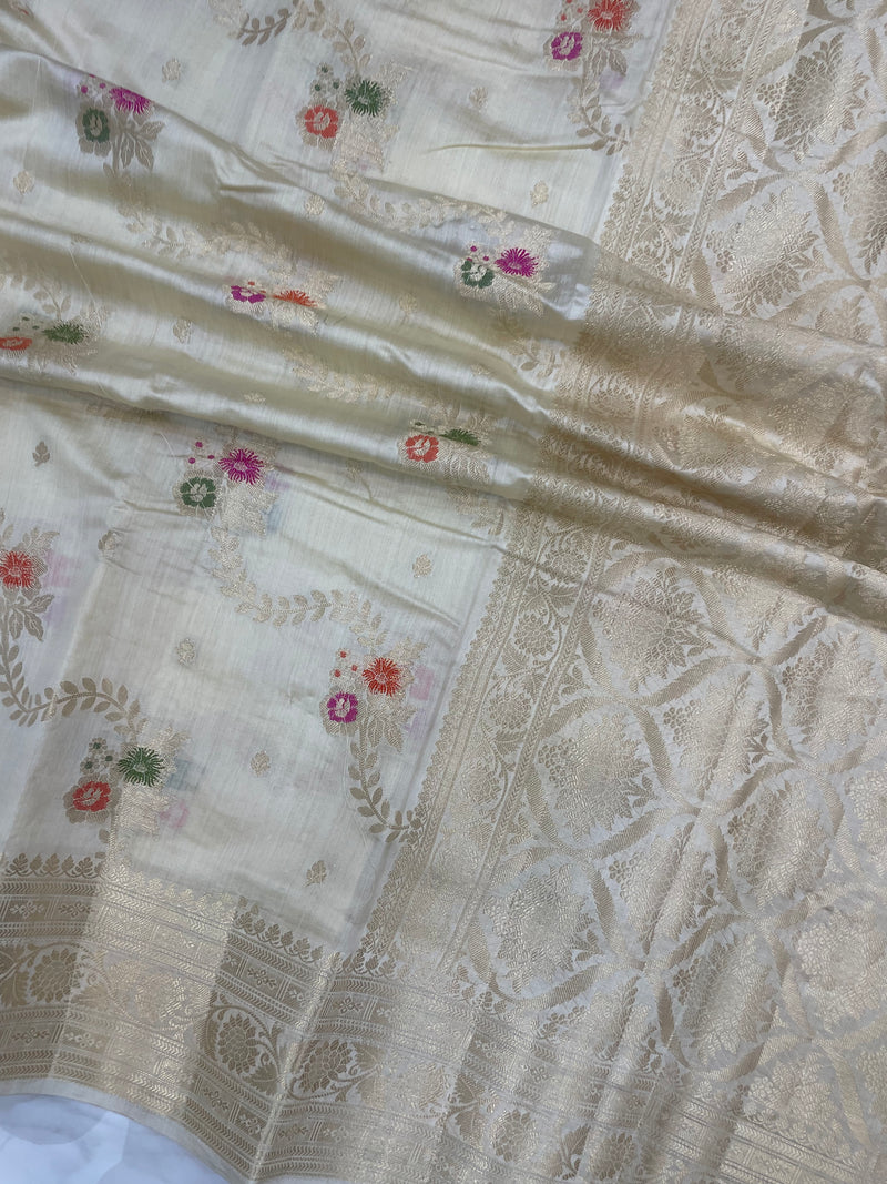 Pure Dupion Silk Banarasi Saree - Gold Zari - The Handlooms