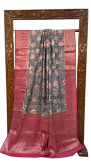 Pure Chiniya Silk Digital Print Handloom Banarasi Saree - The Handlooms