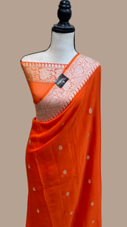 Orange Pure Georgette Banarasi Handloom Saree - The Handlooms